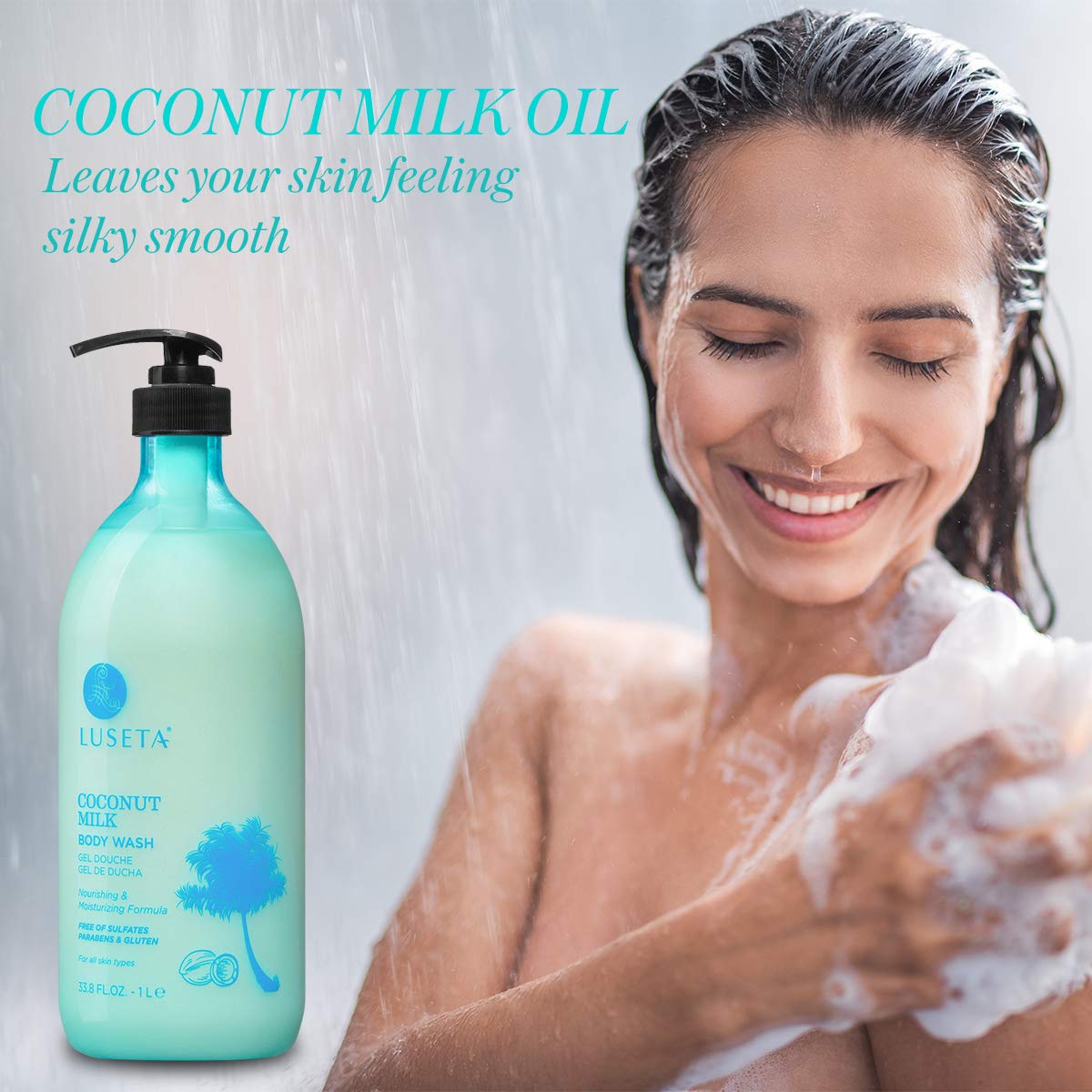 Luseta Coconut Milk Body Wash,Gentle Soap-Free Body Cleanser Deeply Moisturizes for Dry Skin 33.8oz